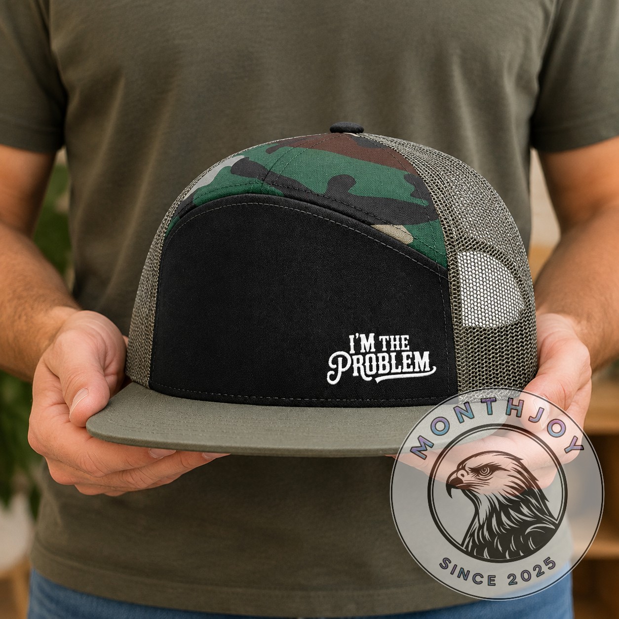 I'm The Problem Camo Trucker Cap - camouflage crown and mesh back detail