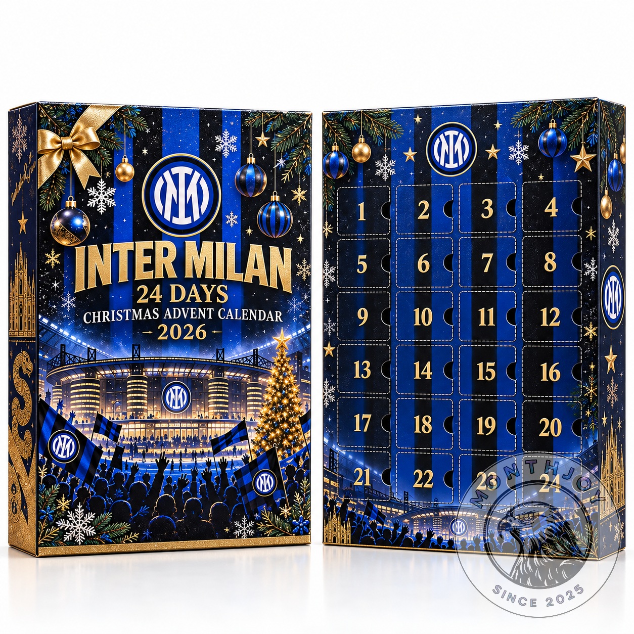 Inter Milan 24 Days Christmas Advent Calendar 2026 - full box surrounded by themed ornaments