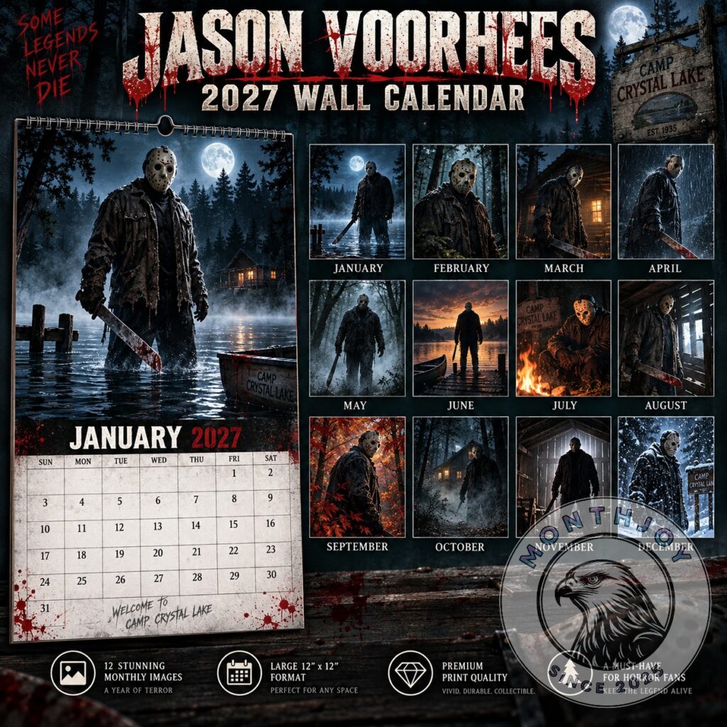 Jason Voorhees 2027 Camp Crystal Lake Wall Calendar - front cover with monthly character artwork