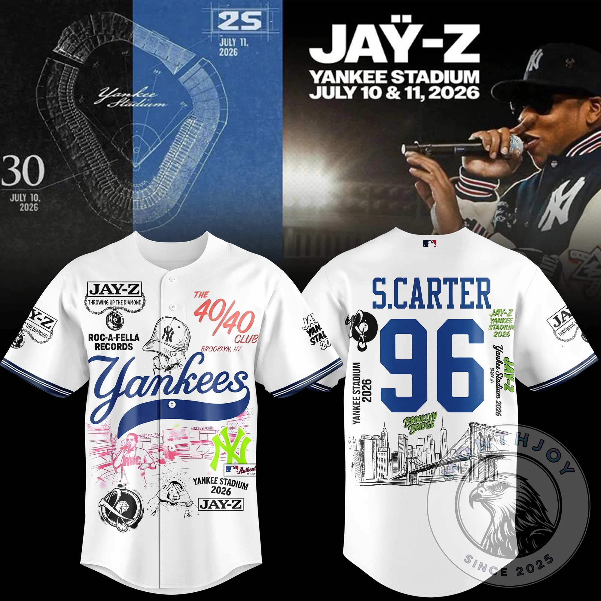 Jay-Z Roc Diamond Yankee Stadium 2026 Baseball Jersey - Front View