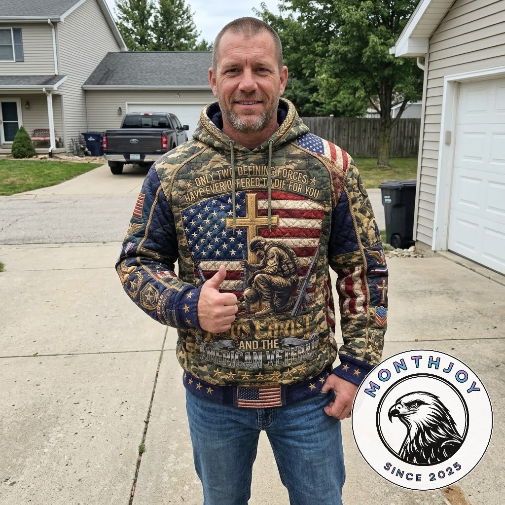 Jesus Christ American Veteran Military Cross Hoodie - detailed cross and soldier graphic