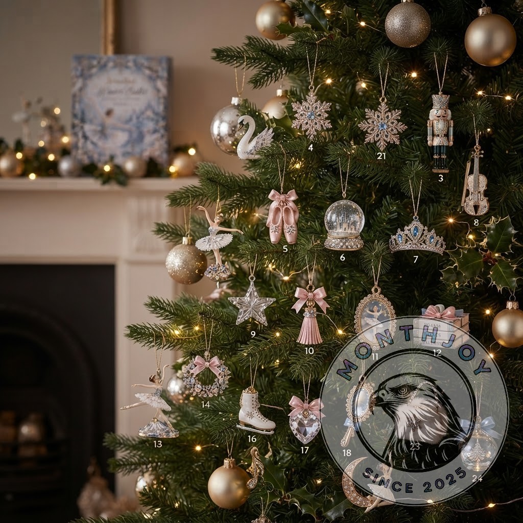 Jewelled Winter Ballet 2026 Advent Calendar - numbered ballet-themed miniature ornaments displayed