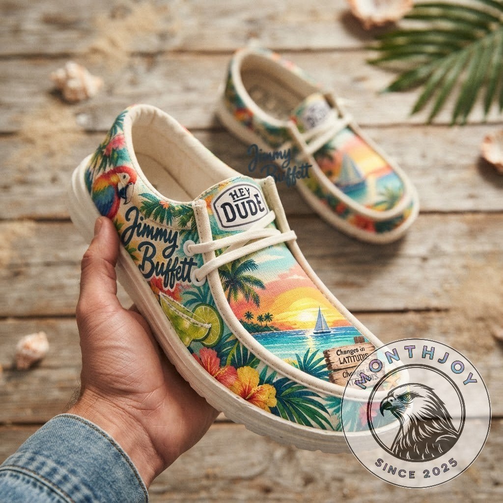 Jimmy Buffett Changes in Latitudes, Changes in Attitudes Tropical Parrot Loafer Shoes - sailboat and floral