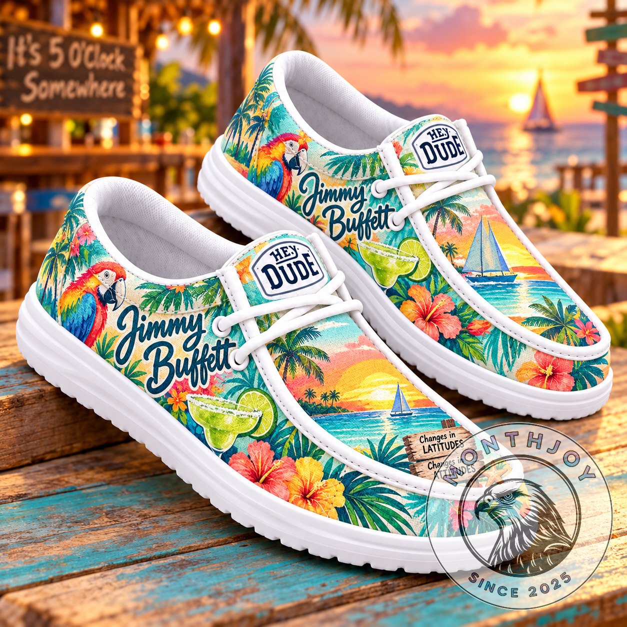 Jimmy Buffett Changes in Latitudes, Changes in Attitudes Tropical Parrot Loafer Shoes - angled pair view