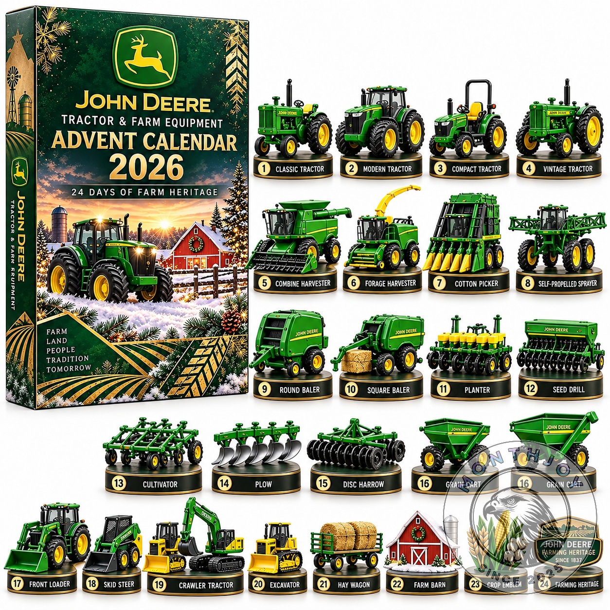 John Deere 2026 Tractor and Farm Equipment Advent Calendar - front box with numbered equipment models
