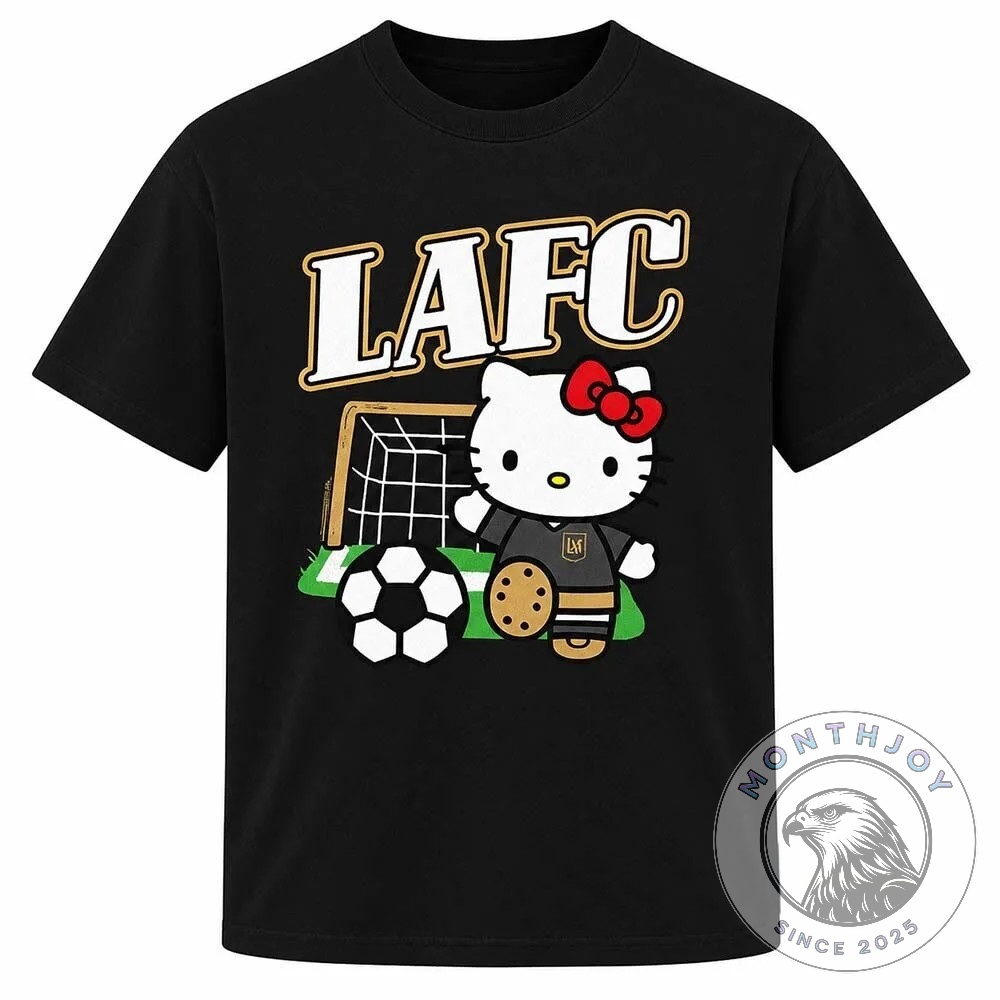 Los Angeles Football Club Hello Kitty Collaboration T-Shirt - front view with soccer graphic