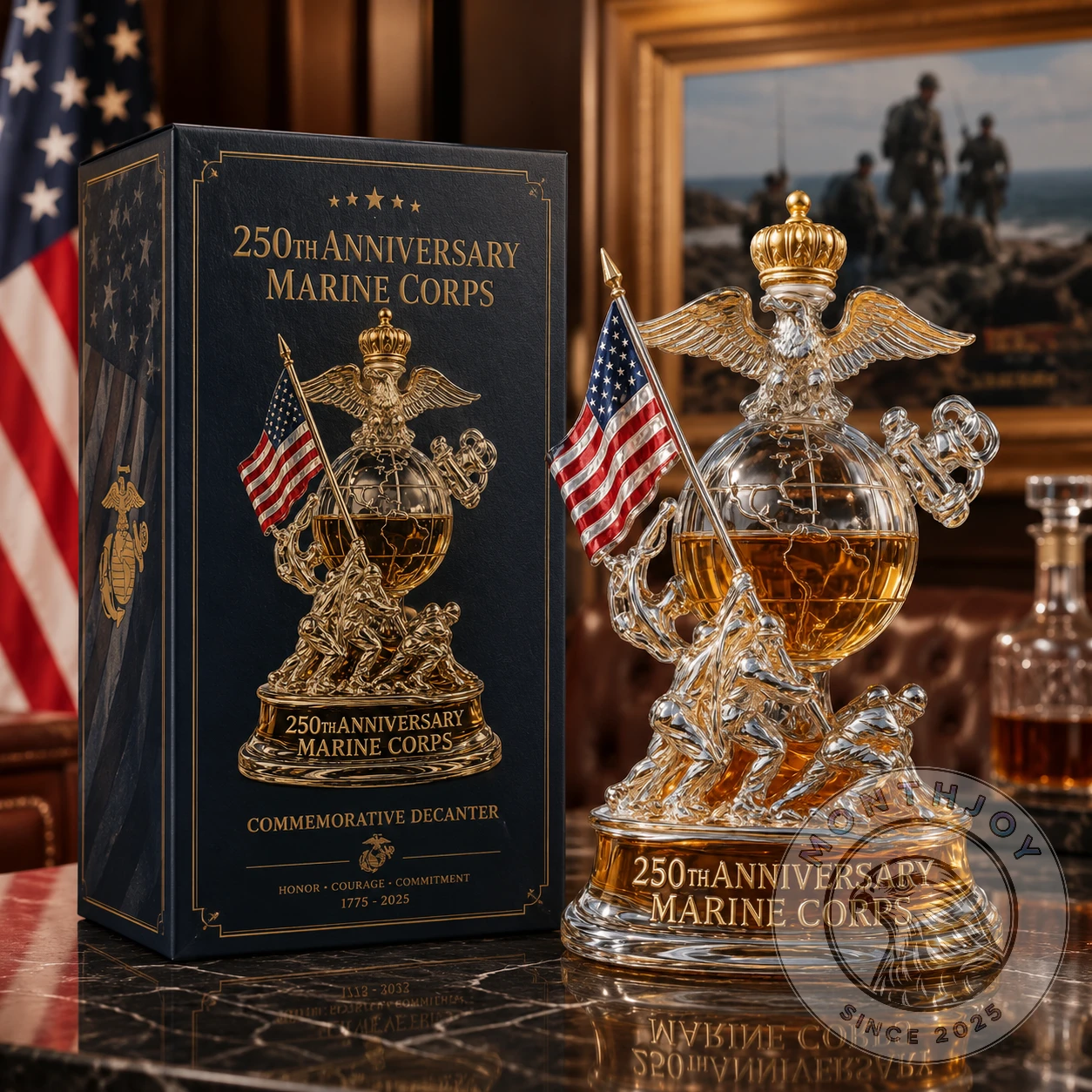 Marine Corps 250th Anniversary Whiskey Decanter - Front View