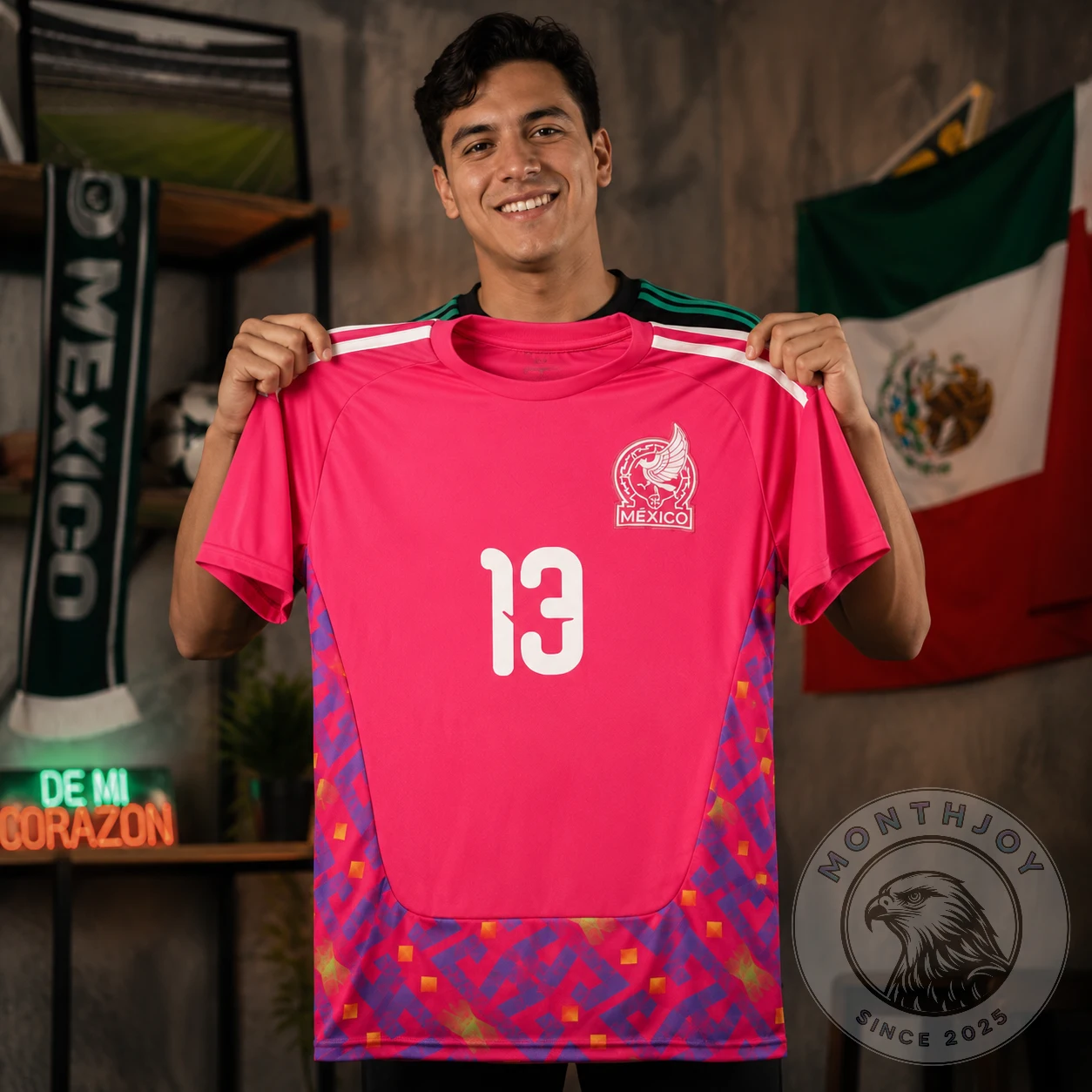 Guillermo Ochoa Mexico Pink Soccer Jersey - Detail View