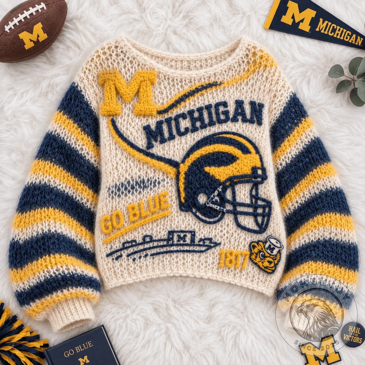 Michigan Wolverines Football Heritage Knitted Sweater - Detail View