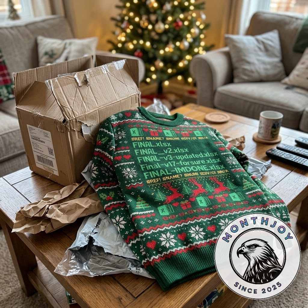 Microsoft Excel Christmas Spreadsheet Error Ugly Sweater - front showing spreadsheet error text