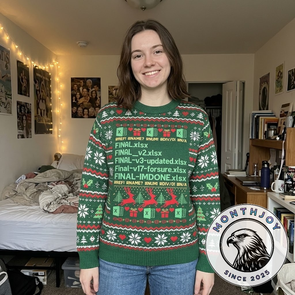Microsoft Excel Christmas Spreadsheet Error Ugly Sweater - back showing Santa-hat Excel graphic