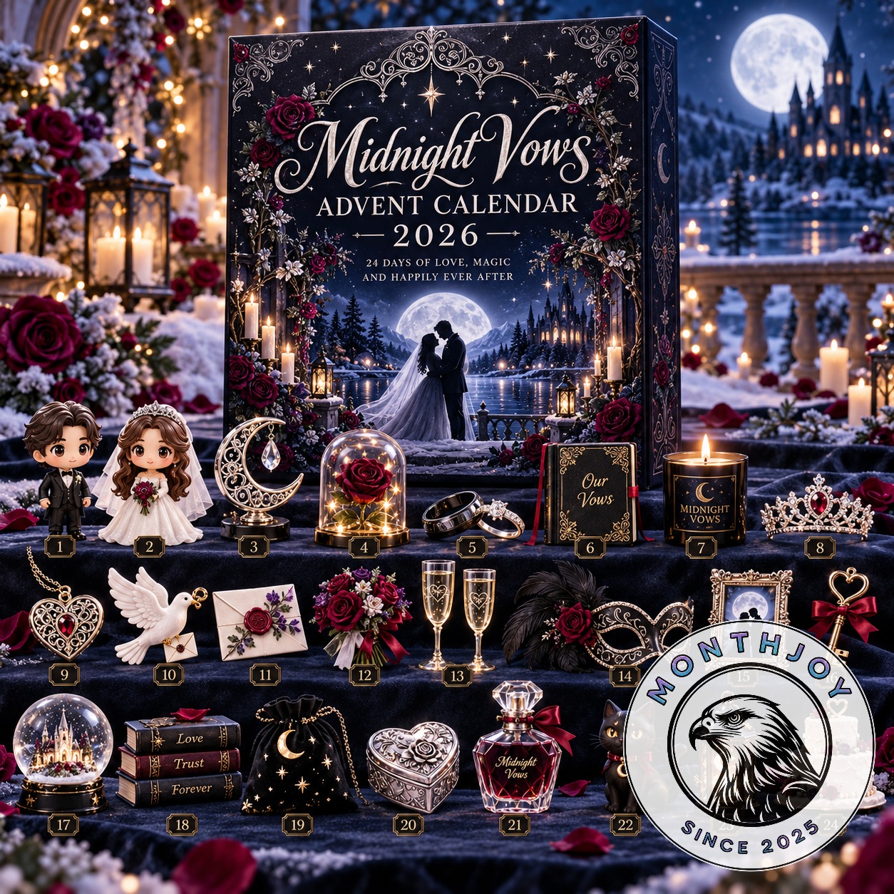 Midnight Vows 2026 Gothic Romance Wedding Advent Calendar - front box artwork with numbered days