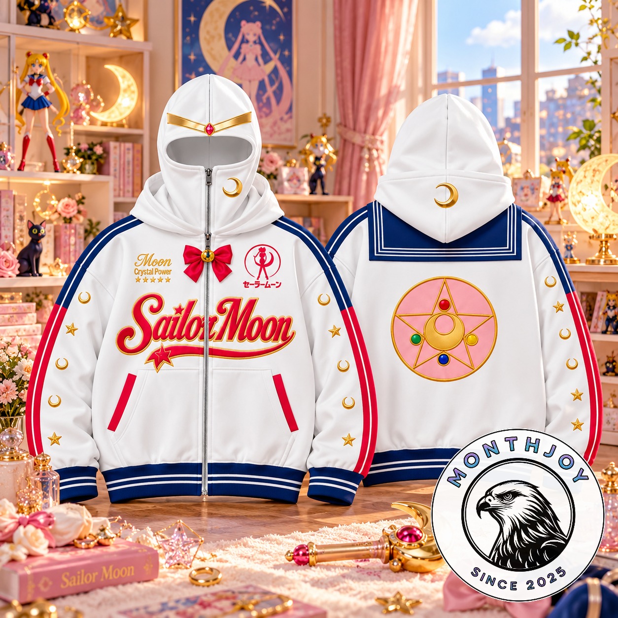 Moon Hoods Sailor Moon Crystal Power Full Zip Mask Hoodie 2026 - front and back views
