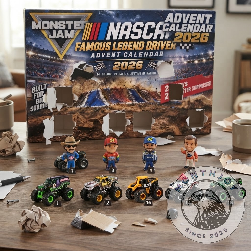 NASCAR Famous Legend Drivers 2026 Advent Calendar - close view of driver figurines and racing box