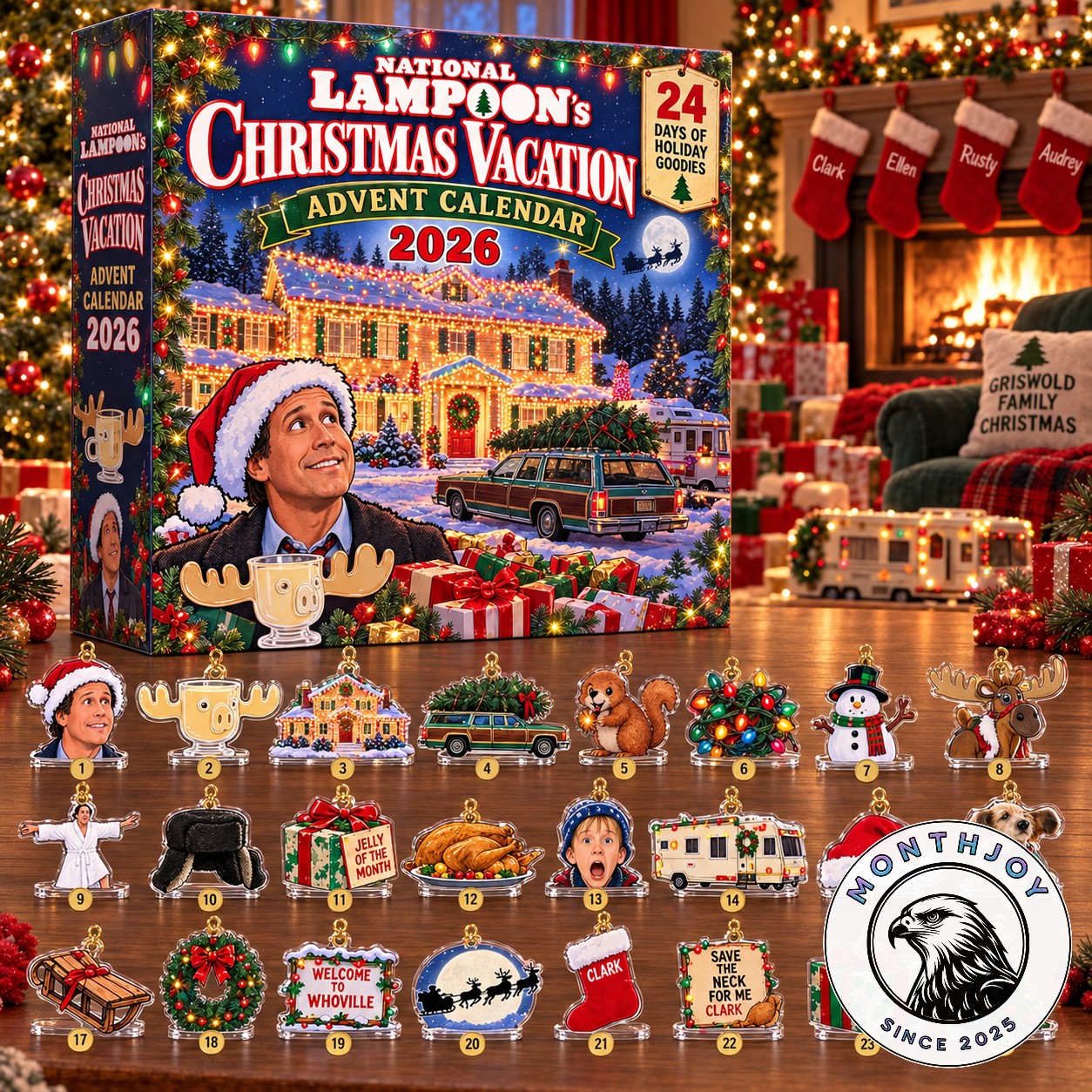 National Lampoon's Christmas Vacation 2026 Advent Calendar - front box with numbered holiday ornaments