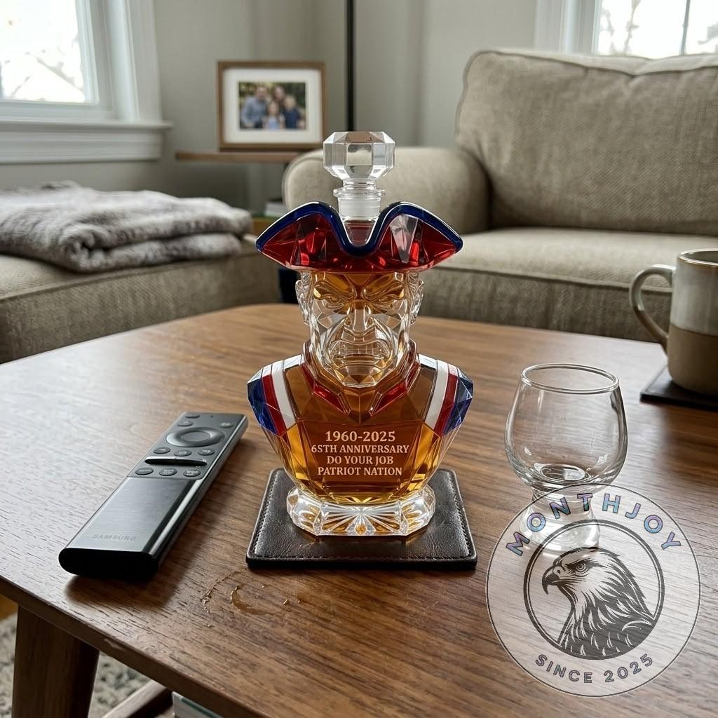 New England Patriots 65th Anniversary Whiskey Decanter - close-up on head