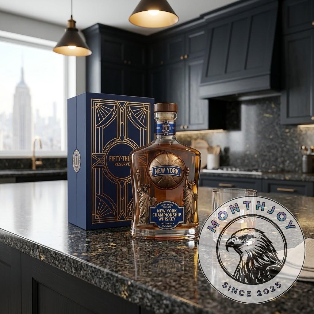 New York Basketball 53 Reserve Championship Whiskey Bottle - Detail View