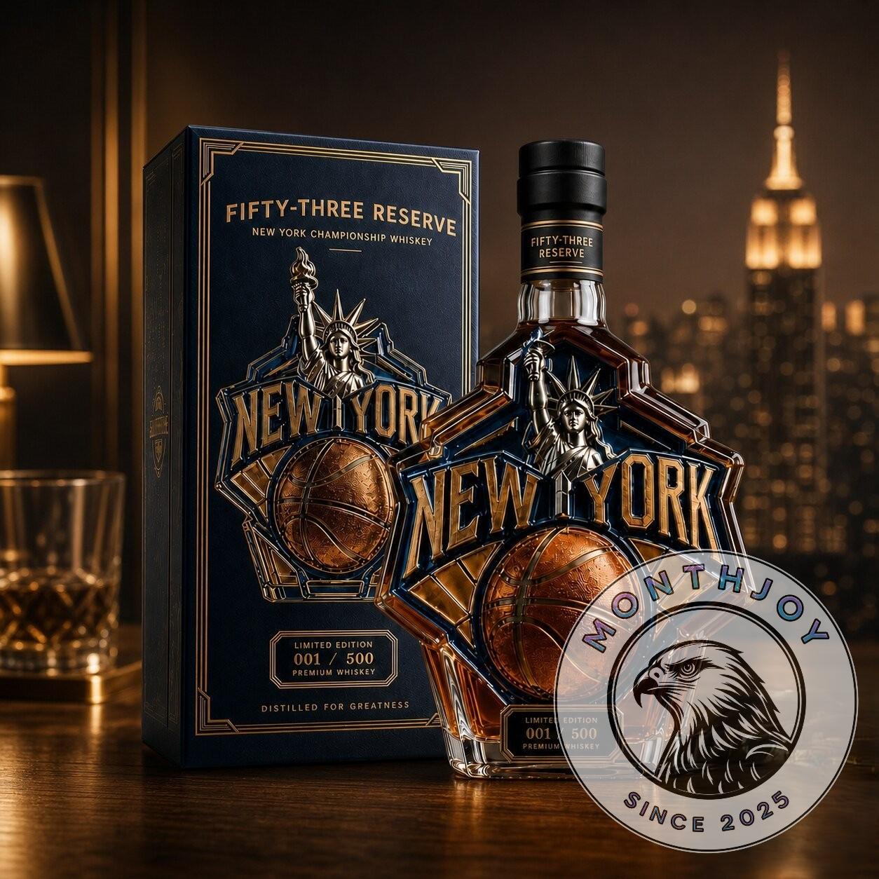 New York Basketball 53 Reserve Championship Whiskey Bottle - Front View