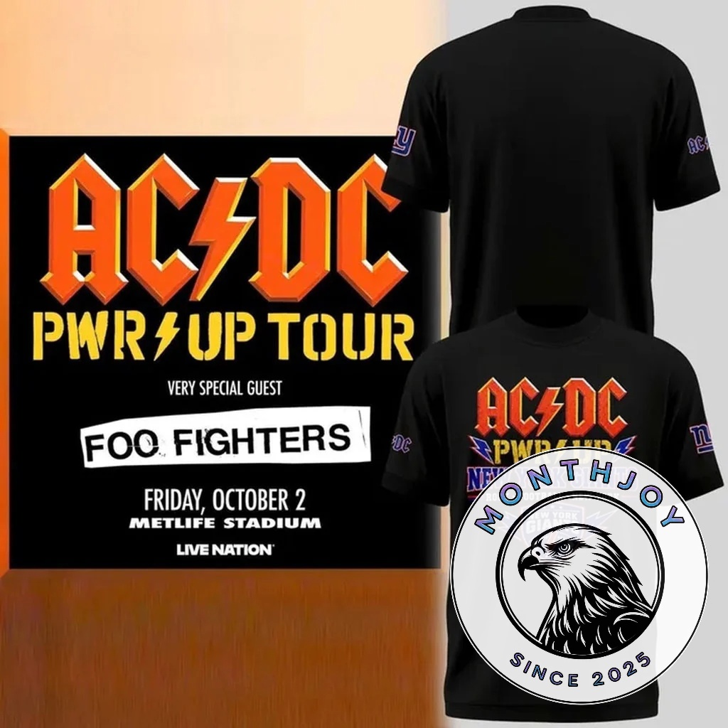 New York Giants x AC/DC PWR Up Tour Foo Fighters T-Shirt - front and back mockup