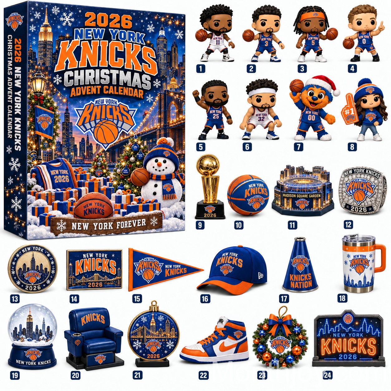New York Knicks Christmas 2026 Advent Calendar - front box and numbered contents display
