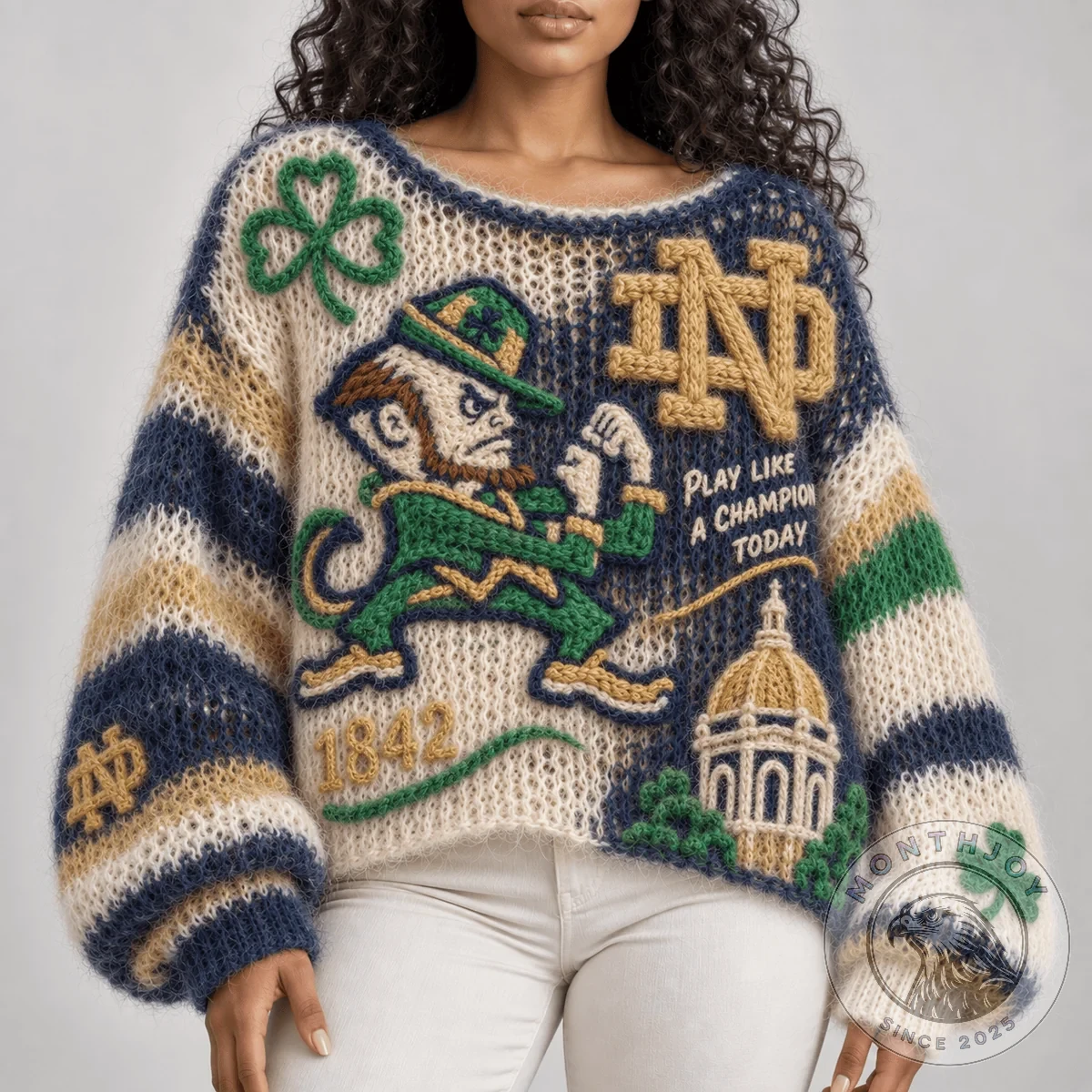 Notre Dame 1842 Heritage Leprechaun Knitted Sweater - Full Design