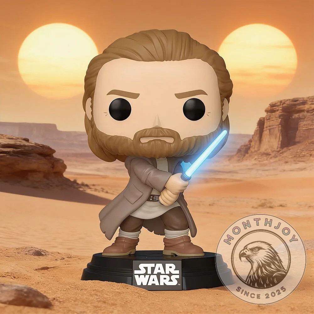 Obi-Wan Kenobi Kyber Crystal Edition Funko POP Figure - front view on Star Wars base