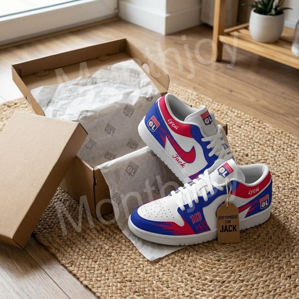 Olympique Lyonnais Custom Name Number Sports Shoes - close-up of the club logo badge