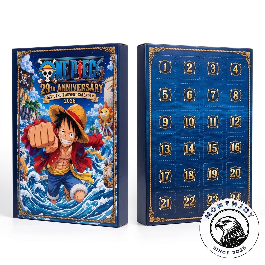 One Piece 29th Anniversary Devil Fruit 2026 Advent Calendar - close-up of Luffy and box artwork