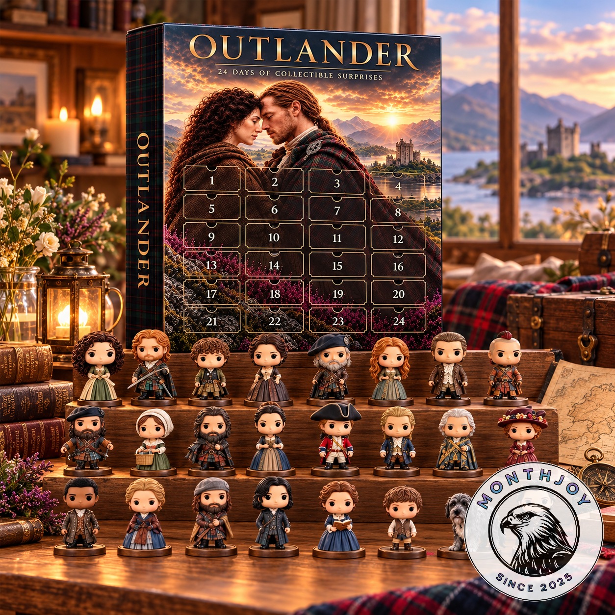 Outlander 24 Days of Collectible Surprises Advent Calendar 2026 - front box with 24 numbered doors