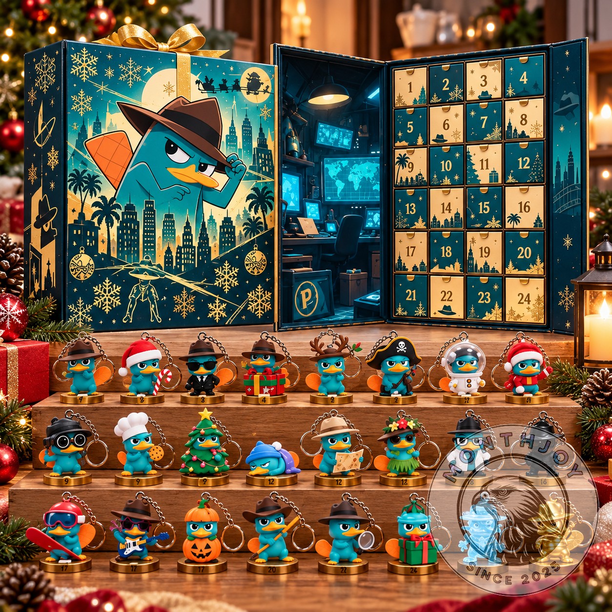 Perry the Platypus Christmas 24-Day Secret Missions Advent Calendar - open front with numbered doors and