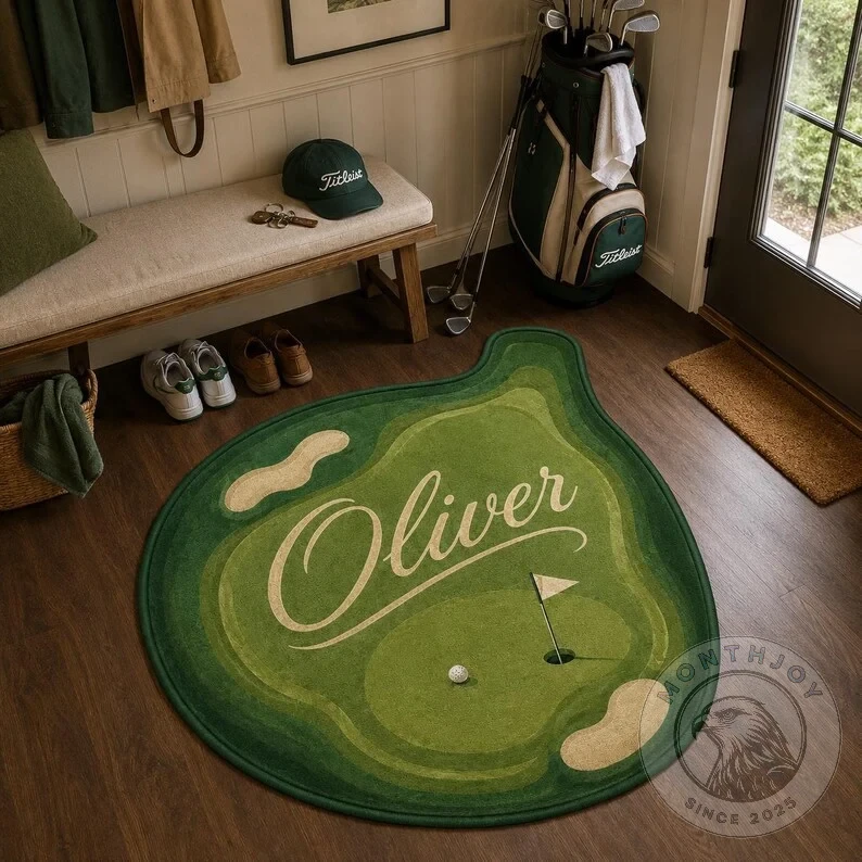 Personalized Golf Green Name Rug - Detail View