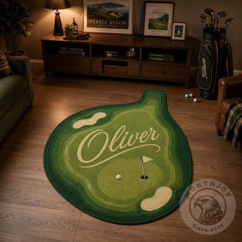 Personalized Golf Green Name Rug - Front View
