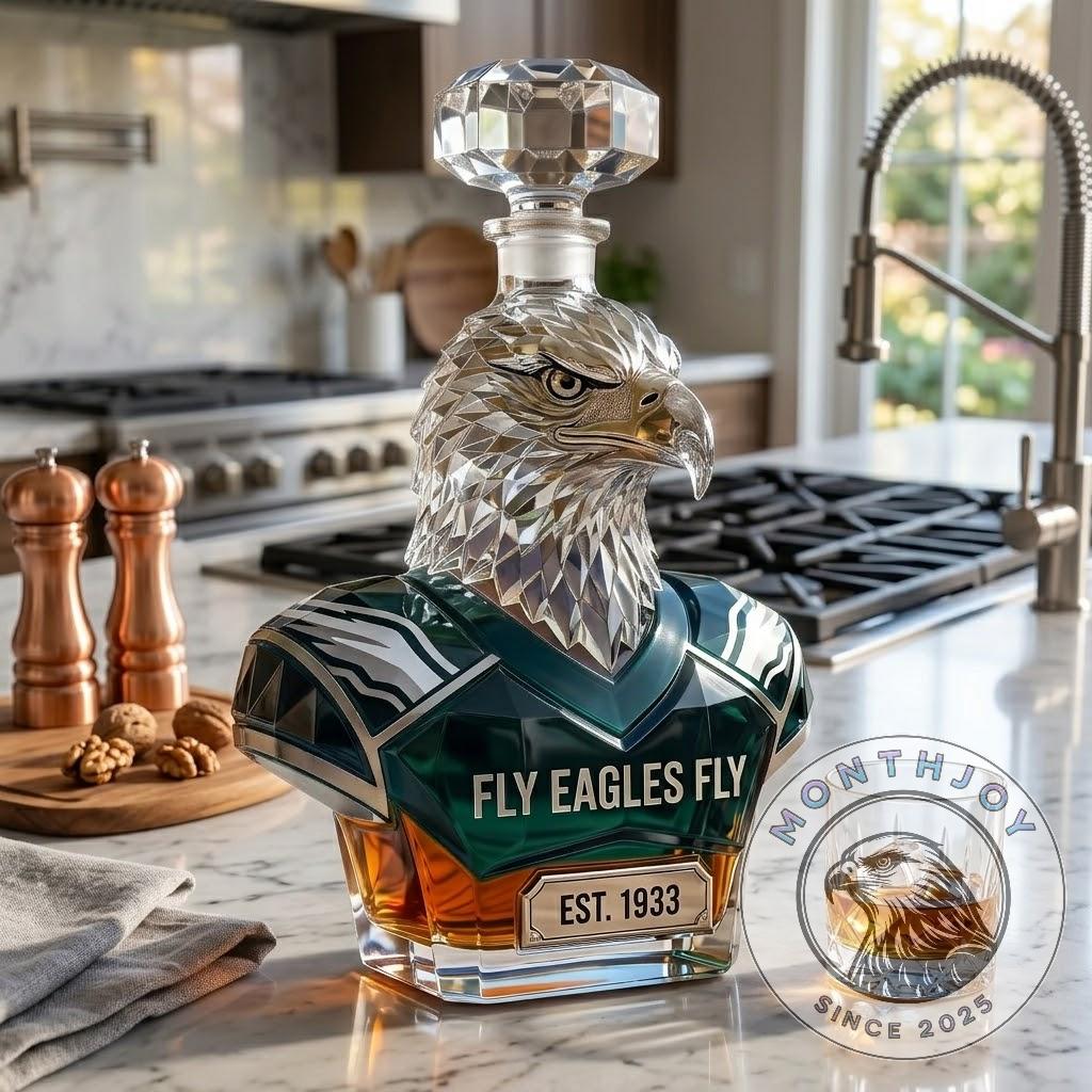 Philadelphia Eagles Fly Eagles Fly Whiskey Decanter - distant view of Lincoln Financial Field stadium