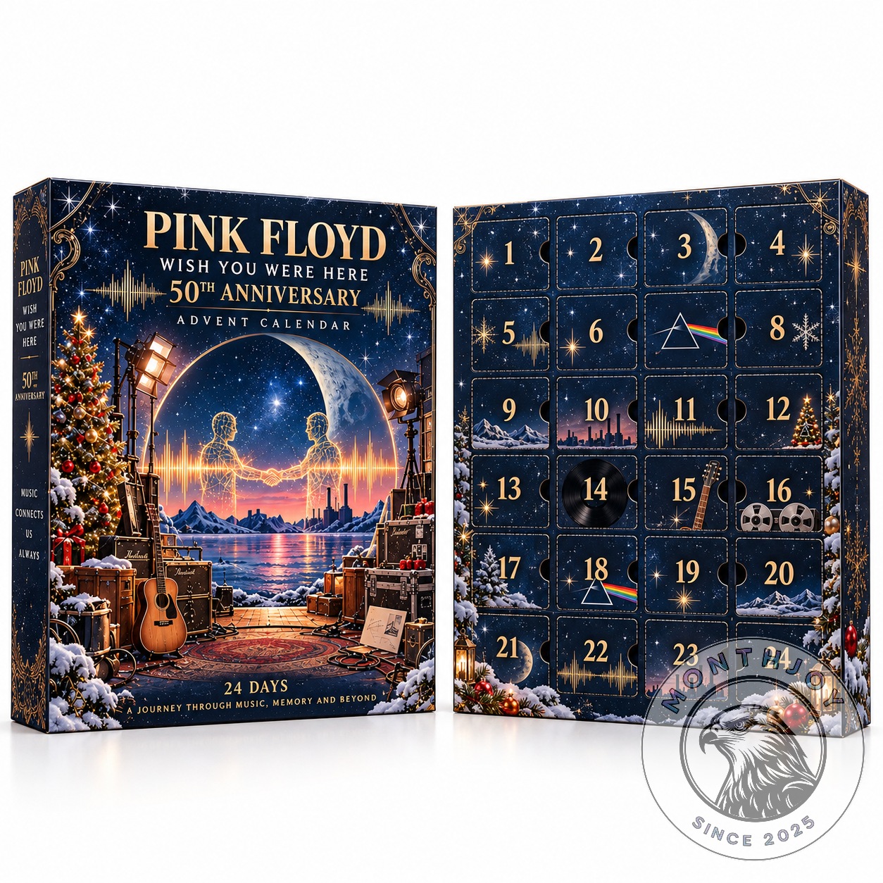 Pink Floyd Wish You Were Here 50th Anniversary Advent Calendar 2026 - angled packaging view showing side panel
