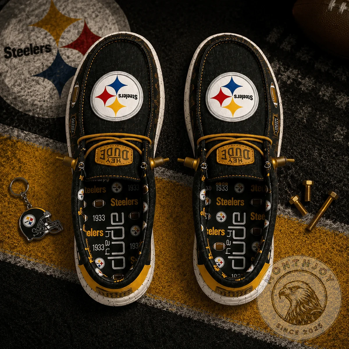Pittsburgh Steelers 6X Super Bowl Champions Hey Dude Shoes - Detail View