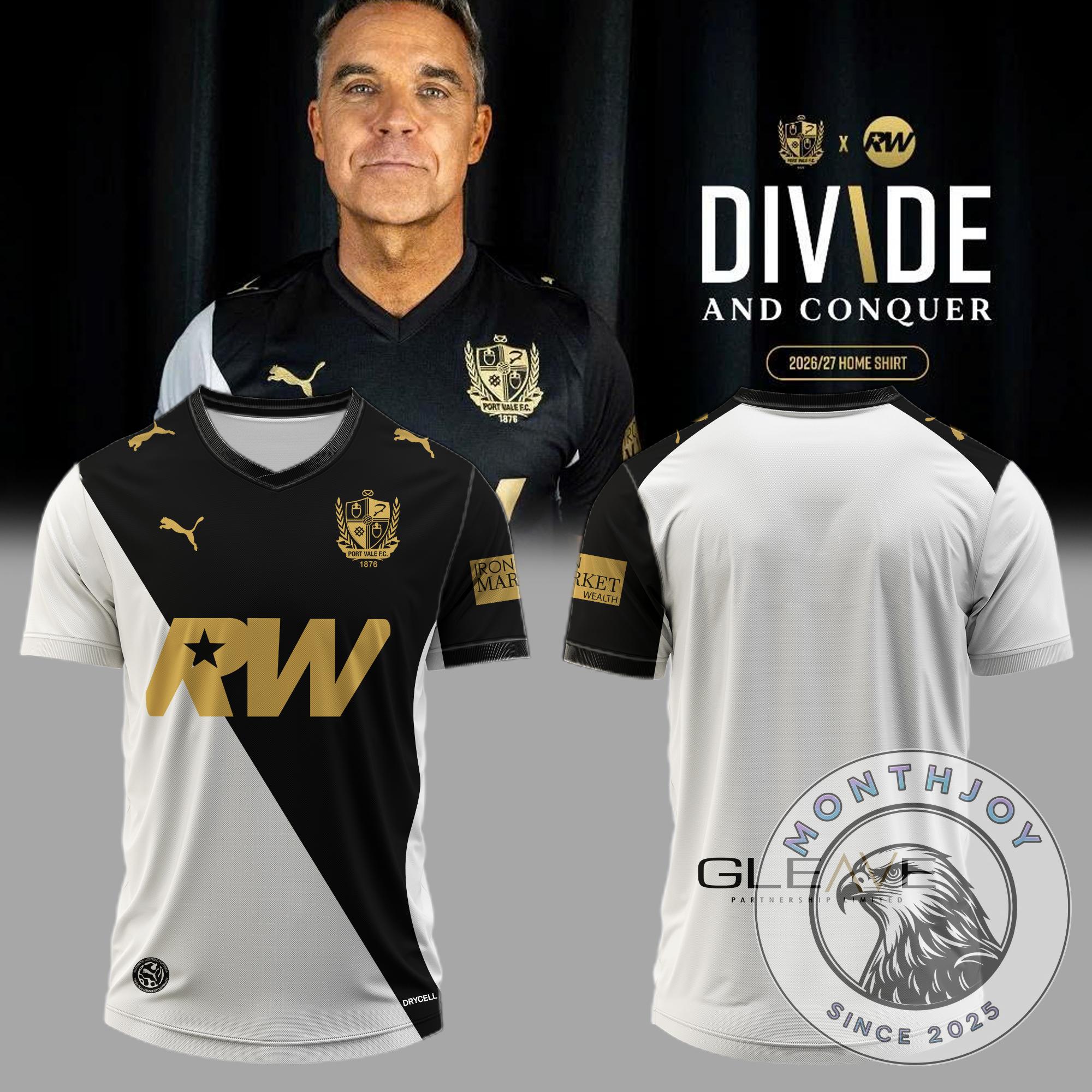 Port Vale F.C. Robbie Williams Divide and Conquer 2026/27 Home Football Jersey - Front View