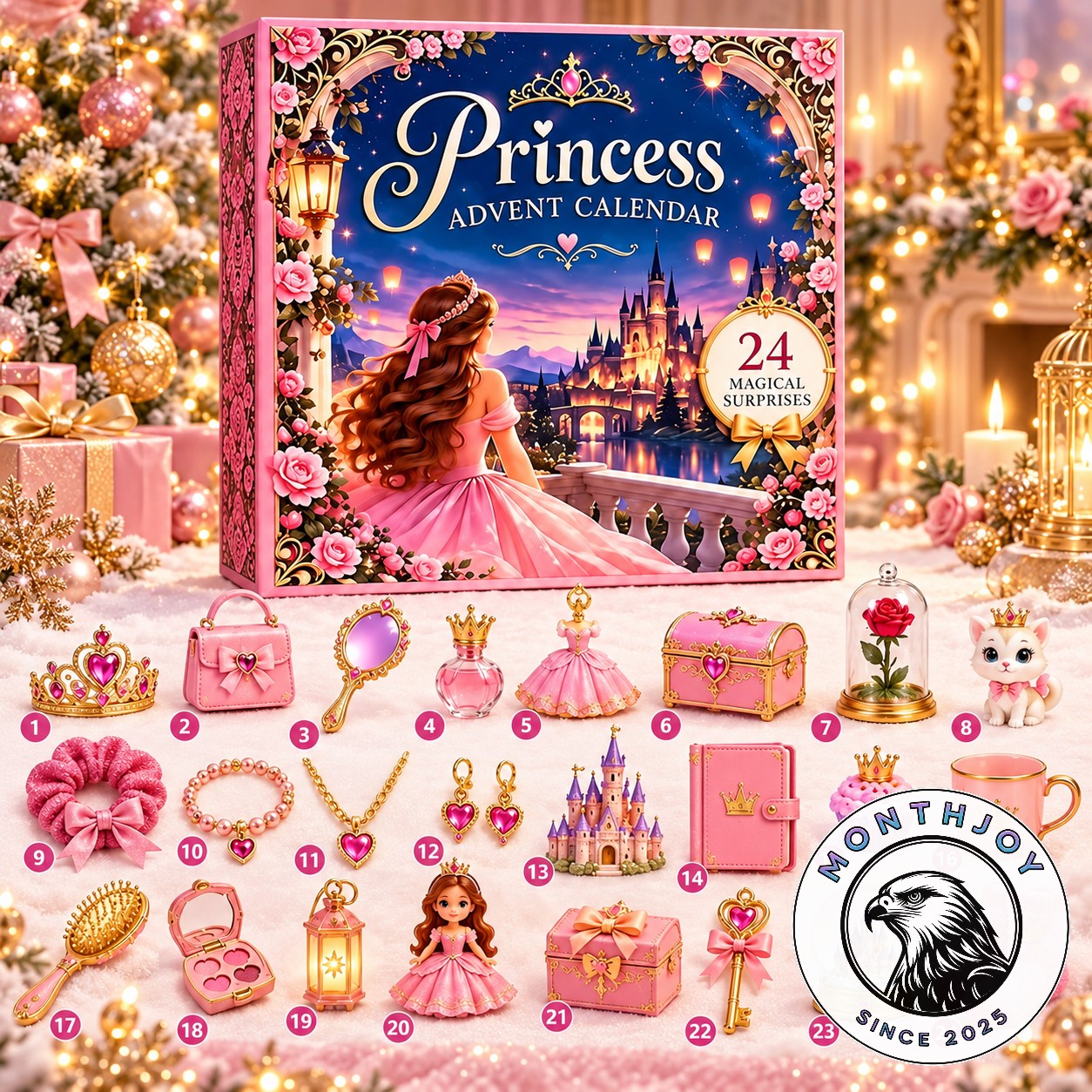 Princess 24 Magical Surprises Advent Calendar 2026 - front box with numbered princess accessories
