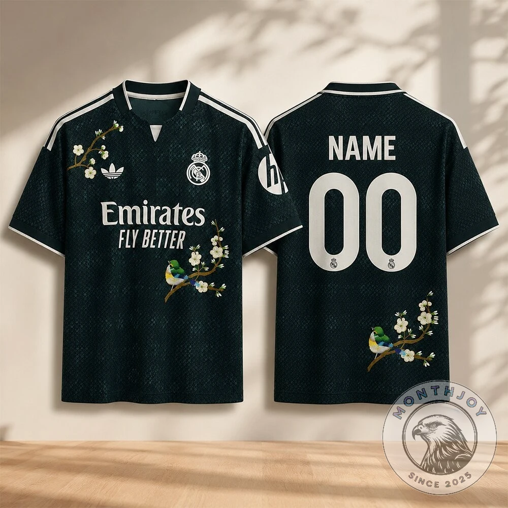 Real Madrid Floral Bird Custom Name Number Football Jersey - Artwork Detail