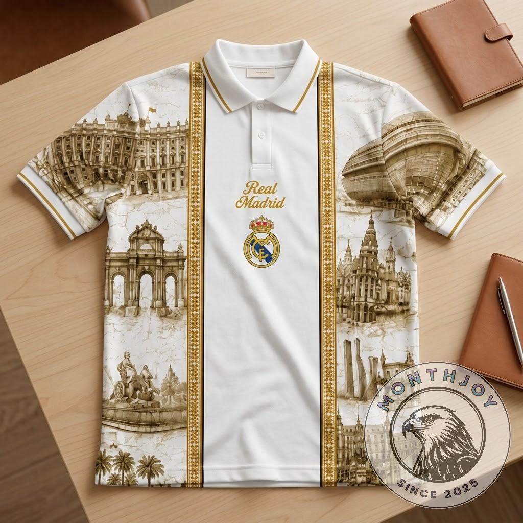Real Madrid Heritage Toile de Jouy Polo - close-up of front top showing logo