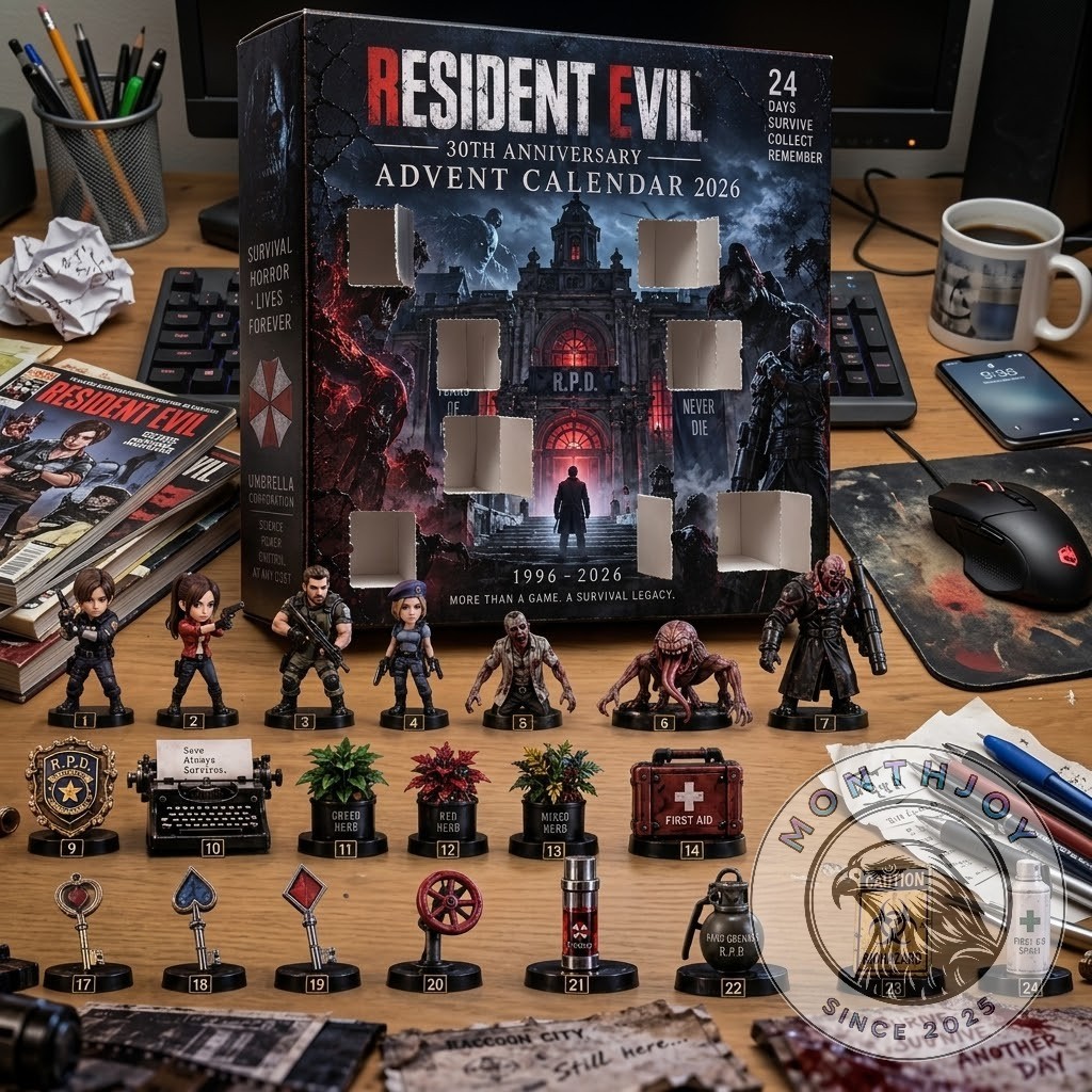 Resident Evil 30th Anniversary Advent Calendar 2026 - side panel with Umbrella emblem