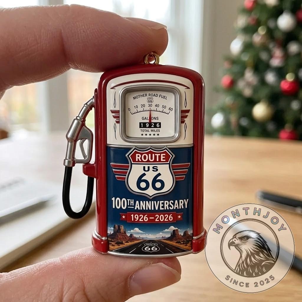Close-up of the top part of the Route US 66 ornament showing the gas pump dial