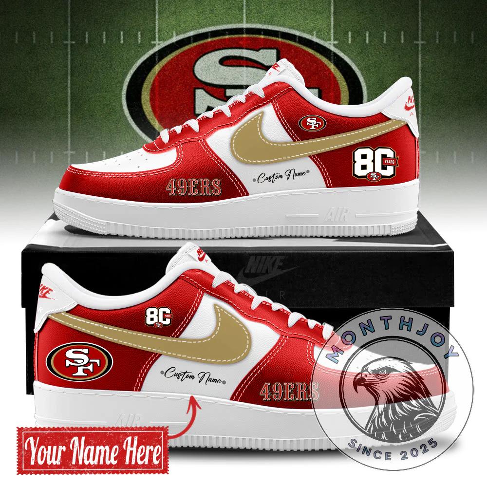 San Francisco 49ers 80th Anniversary 2026 Custom Name Sneakers - Front View
