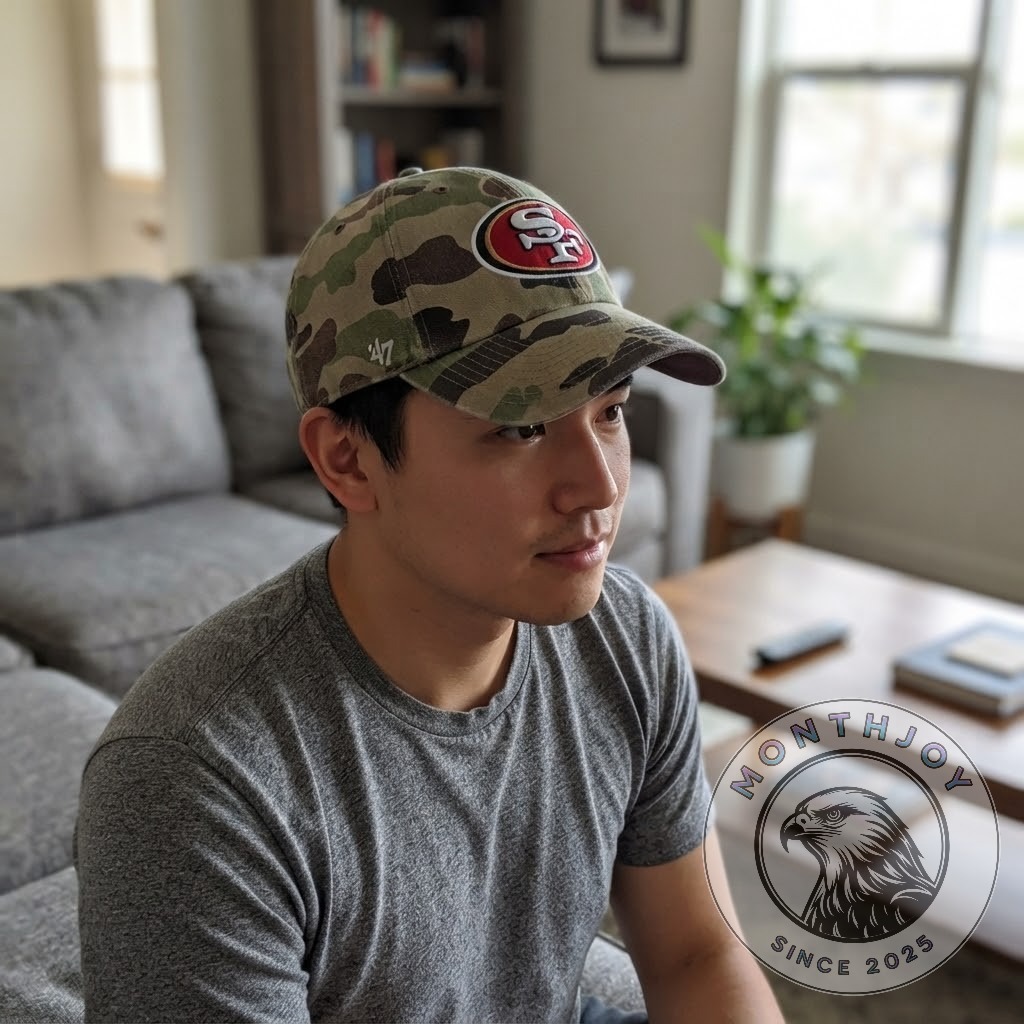 San Francisco 49ers Duck Camo Veterans Day 2026 Cap - camouflage crown and curved brim detail