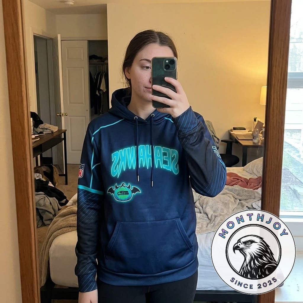 Seattle Seahawks hoodie back featuring HUNTRIX character artwork