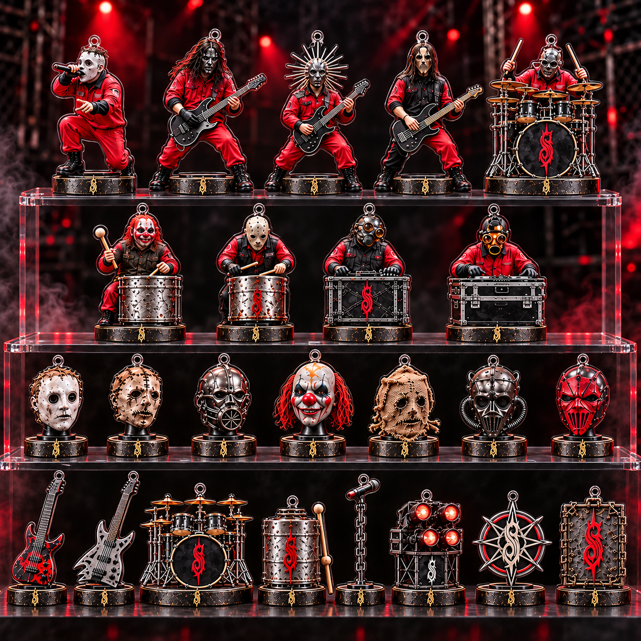 Slipknot Mask Collection Advent Calendar 2026 - full display of masked figures, instruments, and emblems