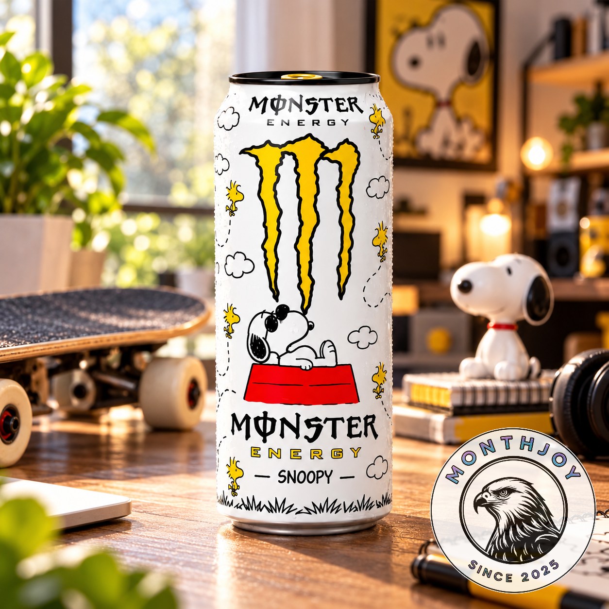 Snoopy Monster Energy Peanuts Edition Can Tumbler - front view with full printed design