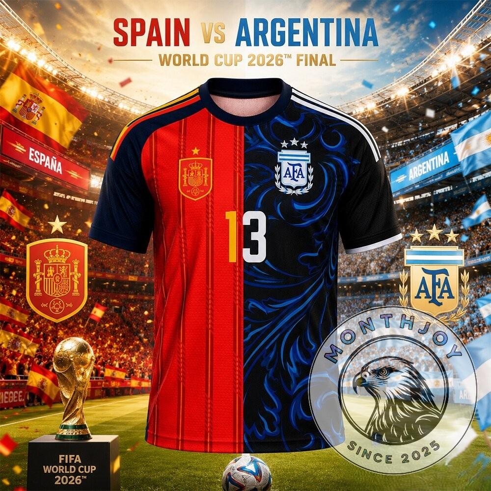 Spain Vs Argentina World Cup 2026 Final Split Jersey - Front View