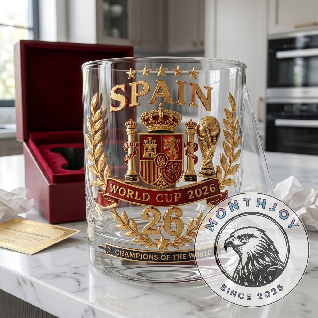 Spain National Football Team World Cup 2026 Champions Whiskey Glass - Detail View