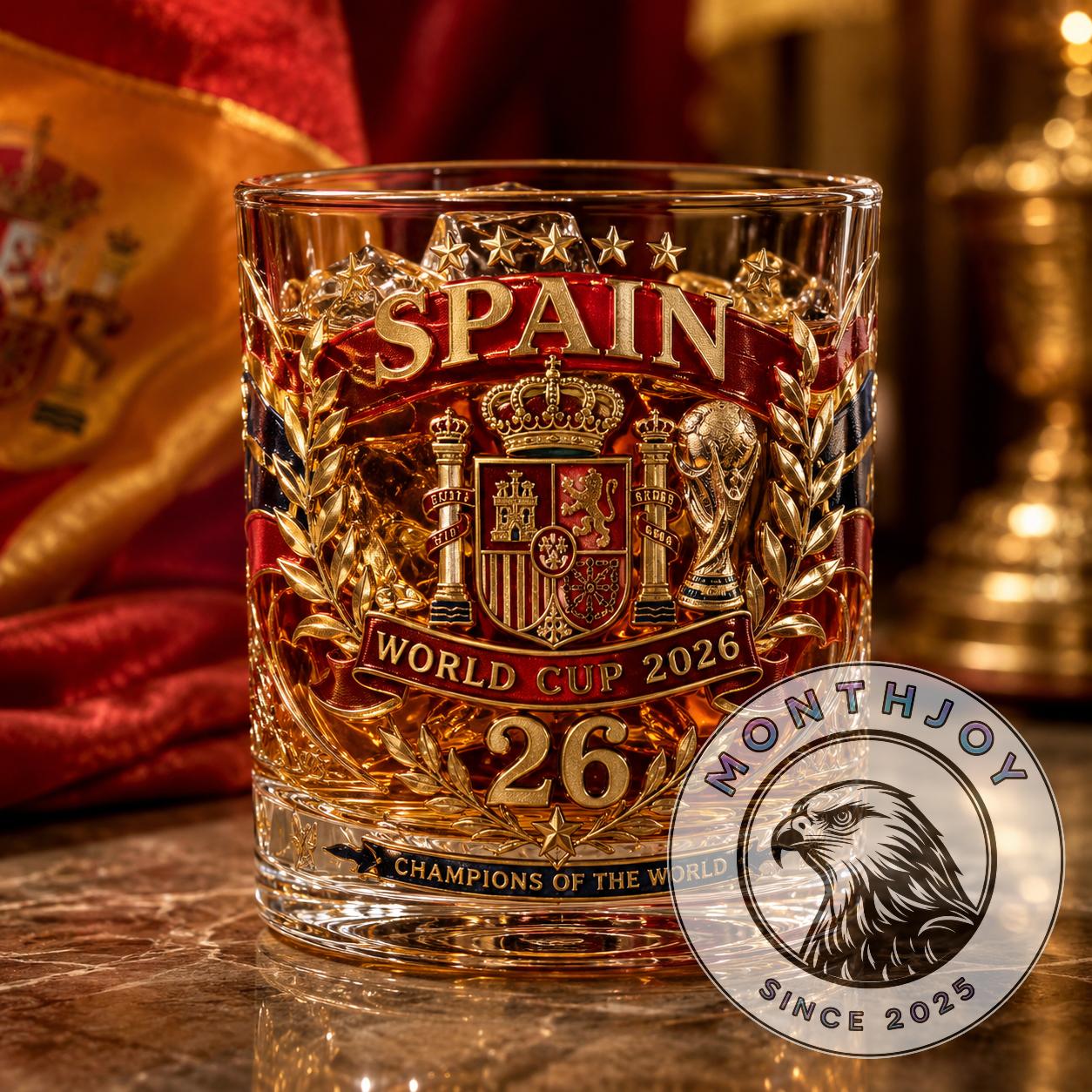 Spain National Football Team World Cup 2026 Champions Whiskey Glass - Front View