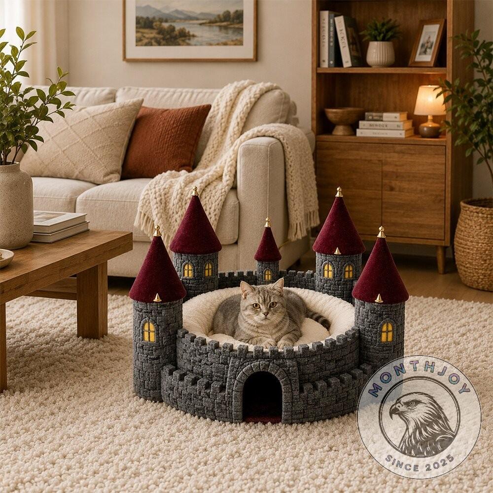 Spellpaw Harry Potter Hogwarts Enchanted Castle Pet Bed - close-up of turrets and fluffy interior